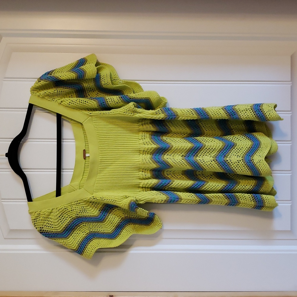 Free People Light Green Ribbed Knit Babydoll Sweater